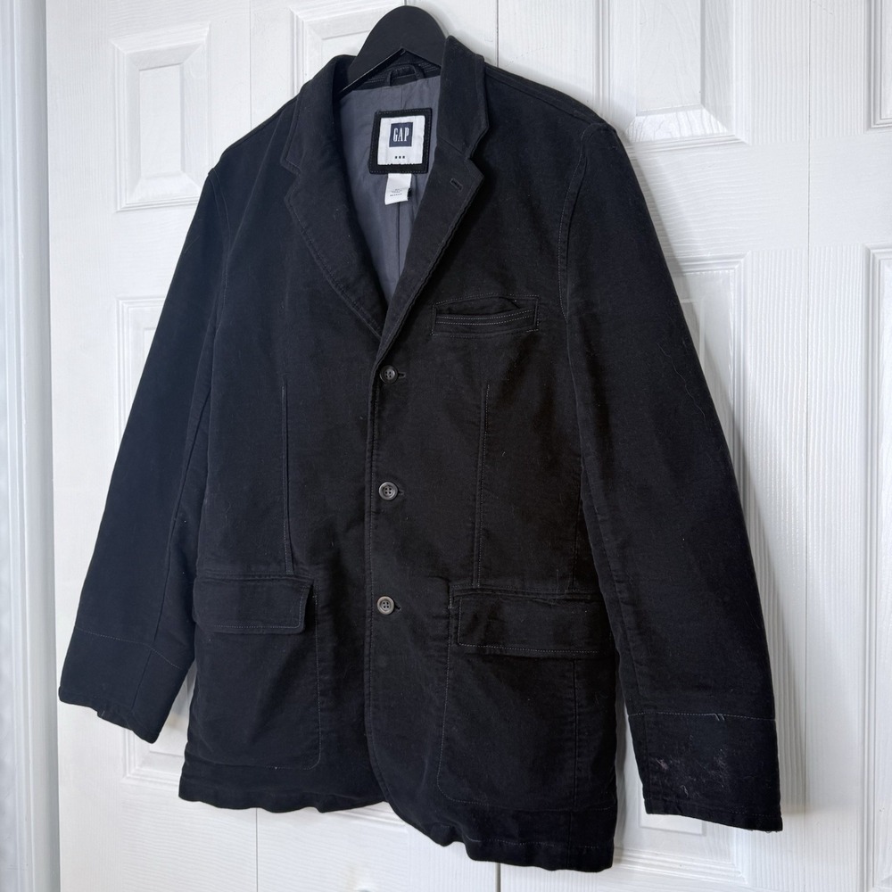 Vintage GAP Men M Black Twill Blazer Jacket 3-Button Sport Coat Fall 2005 Y2K - Picture 2 of 12